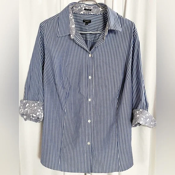 Plus Size Talbots Navy Blue & White stripes button down collared shirt S-20 WP - Picture 6 of 6
